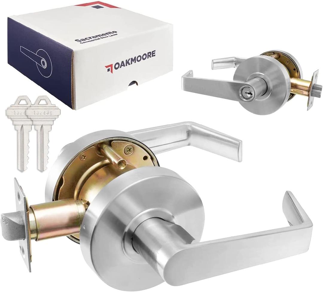 Heavy Duty Commercial Door Handle | Storeroom Lock Function | Grade 2 Commercial Door Locks, Keyed for Schools & Businesses | Storeroom Door Knob | Nickel Finish Lockset | C UL & ADA | ANSI A156.2