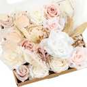 Ling's moment Fake Flowers Box, Faux Artificial Greenery Stems Foam Roses Berry Silk Eucalyptus Fabic Flower for Centerpieces Bouquet Wedding Vase Floral Decorations, White & Beige, Grand Combo