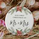 PDE-QUNLIAN First Married Christmas Ornament 2025, 1st Year Wedding Ornament, Ceramic Hanging Decoration for Couples Just Married with Gift Box & Ribbon, 2.9" (Mr&mrs-festive Christmas)