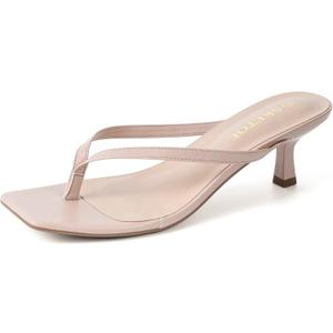 Kitten Heels for Women Square Toe Sandals Flip Flop Heels Thong Sandals Comfortable Summer 2 Inch Heels Sandals (7, Nude)