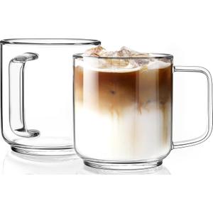 Aquach 22oz Large Clear Glass Coffee Mugs Set of 2 - Serve as General Drinking Glasses for Water, Coffee, Tea, and Juice