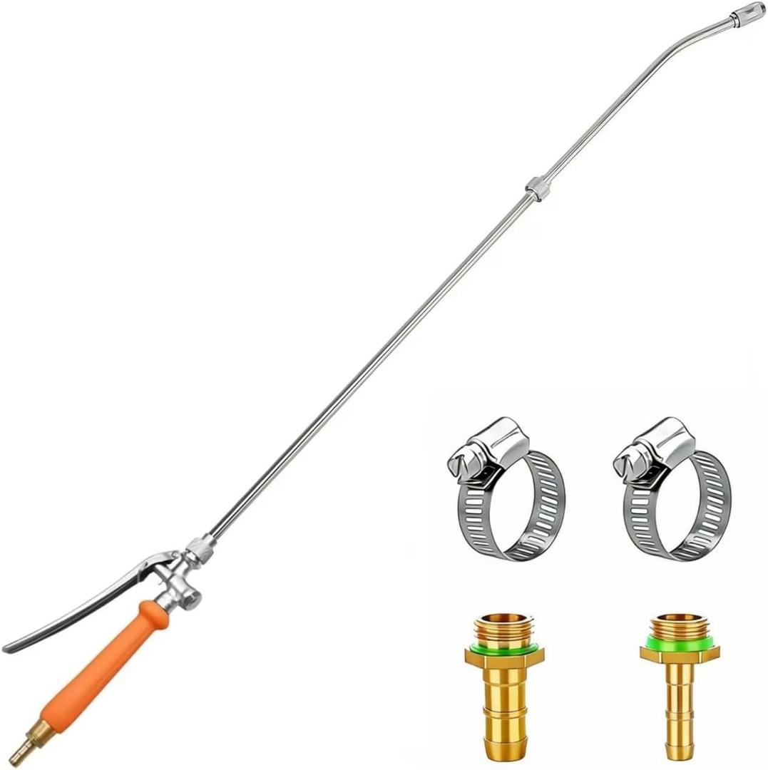 36 Inches All Metal Replacement Sprayer Wand,1/4" & 3/8" Brass Barb Sprayer Wand Replacement, Stainless Steel Sprayer Wand with Shut off Valve & 2 Hose Clamps (36 Inches Sprayer Wand)