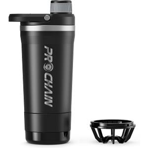 PROCHAIN Insulated Stainless Steel Shaker Bottle, Metal Shaker Cup for Protein Shakes with Storage, Leak-Proof Twist Lock Lid, Perfect for Gym Sports, 20 oz