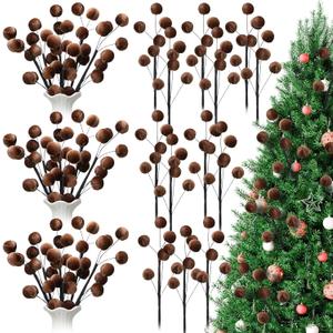 6 Pcs 14 Inch Christmas Tree Picks Velvet Christmas Ornaments Spheres Ball Pick Velvet Xmas Tree Branches Hanging Decoration Wreath Home Office Party Ornament (Taupe)