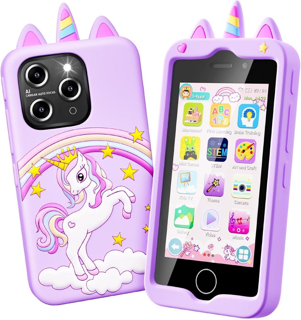 Kids Smart Phone for Girls, 4.0" Touchscreen Learning Music Puzzle-Games Toddler Phone for Kids Ages 3-6, Dual Camera Built-in 8G SD Card Toy, Birthday Gifts for Kids Cell Phone Toy, Purple