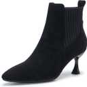 youngshow Women's Pointed Toe Kitten Heel Booties - Suede Knit Sock Ankle Boots, Low Heel Dressy Shoes (Size 8, Black)