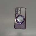 AuroiCCY Magnetic for Samsung Galaxy S25 Plus Glitter Kickstand Case, [Compatible with MagSafe] Makeup Mirror Cute Bling Rhinestone Girl Woman Cover Camera Lens Protector Ring Holder for S25+ (Purple)