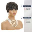 MOONSHOW Short Grey Wigs for Black Women Grey Pixie Cut Wig Synthetic Short Side Part Pixie HairCut Wigs with Bangs for Old Women Gray Straight Pixie Wig