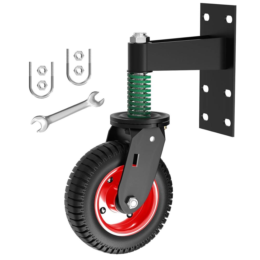 6inch Fence Gate Wheel - 500 Lbs Capacity, Spring Loaded Heavy Duty Gate Caster Wheels with 360 Degree Swivel, Black/Red