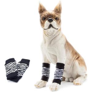 ROZKITCH 4PCS Dog Elbow Protector, Cheetah Leg Warmer Elbow Wrap, Leg Sleeve to Stop Licking, Pet Elastic Knitted Breathable Protective Socks for Chihuahua, Yorkshire Terrier Black M (M-Leg Girth: 2.67in)