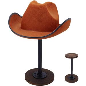 PH PandaHall Rustic Hat Display Stand, Vintage Wooden Hat Holder Rack Tabletop Helmet Stand Cowboy Hat Cap Storage Organizer for Closet Home Store, Wig, Hat, Helmet, Brown, 1 Pack, 10" High
