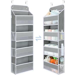 Yecaye 1 Pack Bathroom Organizers and Storage, 35.2lbs Load Toy Stuffed Animal Storage, Swing-proof Hanging Over the Door Organizer for Nursery Newborn Baby Essential Stuff (4-Layer, Grey)