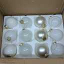 DN DECONATION Christmas Ball Ornaments Set of 12  3.14 White Glass Ball Ornaments with Gold Glitter Lines, Elegant Glass Christmas Decorations for Tree Holiday Dcor Wedding Party & Home