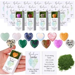 Motipuns 12 Set Teacher Appreciation Gifts in Bulk Thank You Paraprofessional Desk Decor Emotional Support Crystal Stones Green Moss Matchbooks Paperweights Gifts for Women Men