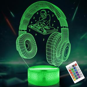 Lightzz Dj Gifts for Boys Men, 3D Dj Player Night Light Illusion Lamp for DJ Music Lovers Man Cave Bedroom Cool Decor Gifts, 16 Color Changing Night Lamp with Remote Control