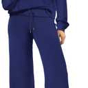 XIEERDUO Lounge Sets For Women 2025 Half Zip Sweatshirt And Wide Leg Sweatpants 2 Piece Outfits Sweat suit Tracksuit (XX-Large, 03-navy Blue)