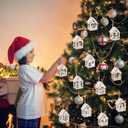 2 x sulanmo 1 Set Christmas Wooden DIY House Xmas Unfinished Wooden Village Mini House Landscape Decors for Xmas Party Tabletop Mantle Decor