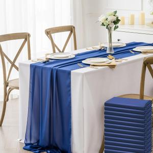 12 Pack Chiffon Table Runner 14x108 Inch Long 9ft Sheer Table Runners for Party Romantic Wedding Bridal Shower Fall Decorations-Royal Blue