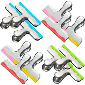 12 Pack Metal Chip Clips with Silicone Edges  Heavy Duty Bag Clips for Food Packages, Kitchen, Office  Color Coded, Air Tight Extra Strong Clamps, 3 Inches Wide (12)