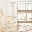 Jenseits Gold Jewelry Organizer Stand with Ceramic Tray  Cute Jewelry Holder for Necklaces, Earrings, Rings & Bracelets, Decorative Jewelry Display for Vanity Dresser, Great Gift for Women & Girls