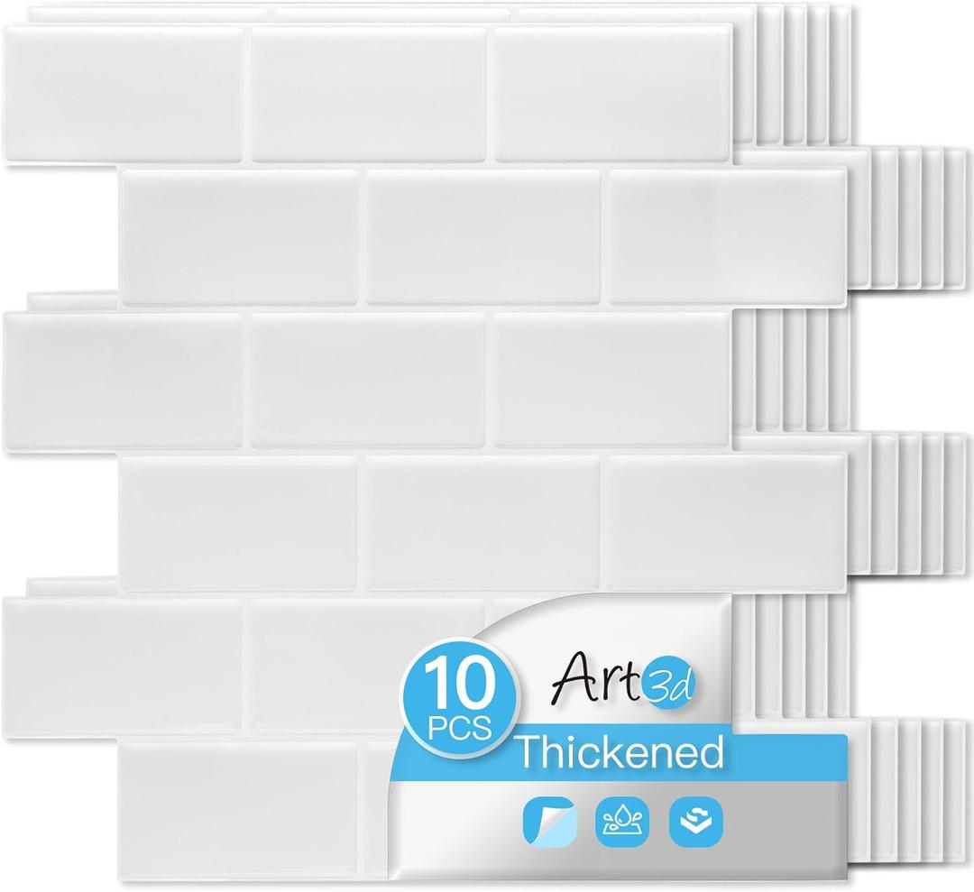 Art3d Peel and Stick Backsplash Tiles 12"x12" White Washed Thicker Design, Self-Adhesive Wall Tile for Kitchen & Bathroom