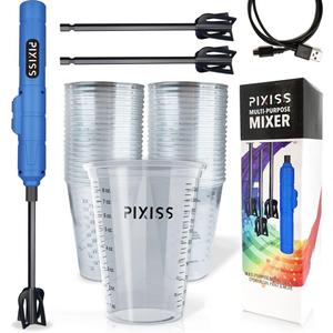 Pixiss Premium Resin Mixer, Handheld Rechargeable Epoxy Mixer Pro Grade, Stirrer for Resin, DIY Crafts Tumbler, Silicone Mixing - Includes 20 Cups, Bundle C (Medium)