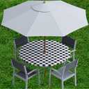 Sorfey Vinyl Umbrella Round Fitted Tablecloth Cover, Checkered Design, Flannel Backed Lining 30 Inch, Black