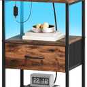 Somdot Nightstand Set of 2 with Charging Station and LED Light for Bedroom, Bedside Table End Table for Dorm Guest Room Bedside Kids Laundry Closet Entryway Hallway, Wood Grain Print (11.8"D x 15.7"W x 23.4"H (1 Drawers))