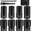 GIREORAN Wheel Lock Removal Kit, 10 Piece Lug Nut Remover, 1/2-Inch-Drive Impact Easy Out Bolt Extractor Socket Set for Removing Damaged, Frozen, Rusted, Rounded-Off Bolts, Nuts