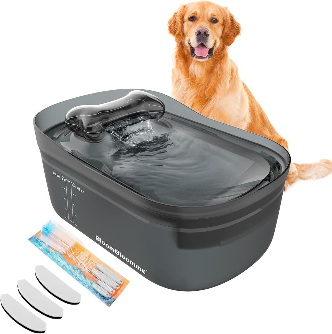2.3gal/300oz/9L Ultra Quiet Pet Running Water Fountain for Large/Medium Dogs Inside Automatic Dog Water Bowl Dispenser Cat Drinking Fountain Waterfall with Cleaning Kit/3Filters (Gray)