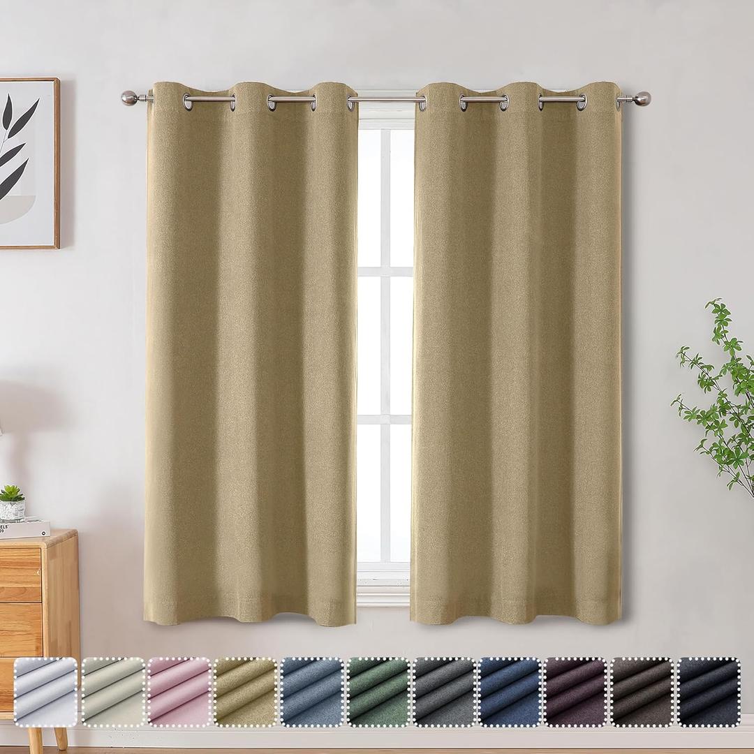 OVZME Gold Blackout Curtains 54 inch Long for Bedroom Living Room, Thermal Insulated Total Blackout Curtains, Balance Privacy and Noise Reducing Small Window Curtains, Set of 2, 30Wx54L