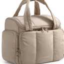 BAGSMART Toiletry Bag for Women with Dual-Padded Handles, Puffy Lightweight Makeup Bag for Makeup Accessories, Brushes Set, Travel-Sized Container, Camel