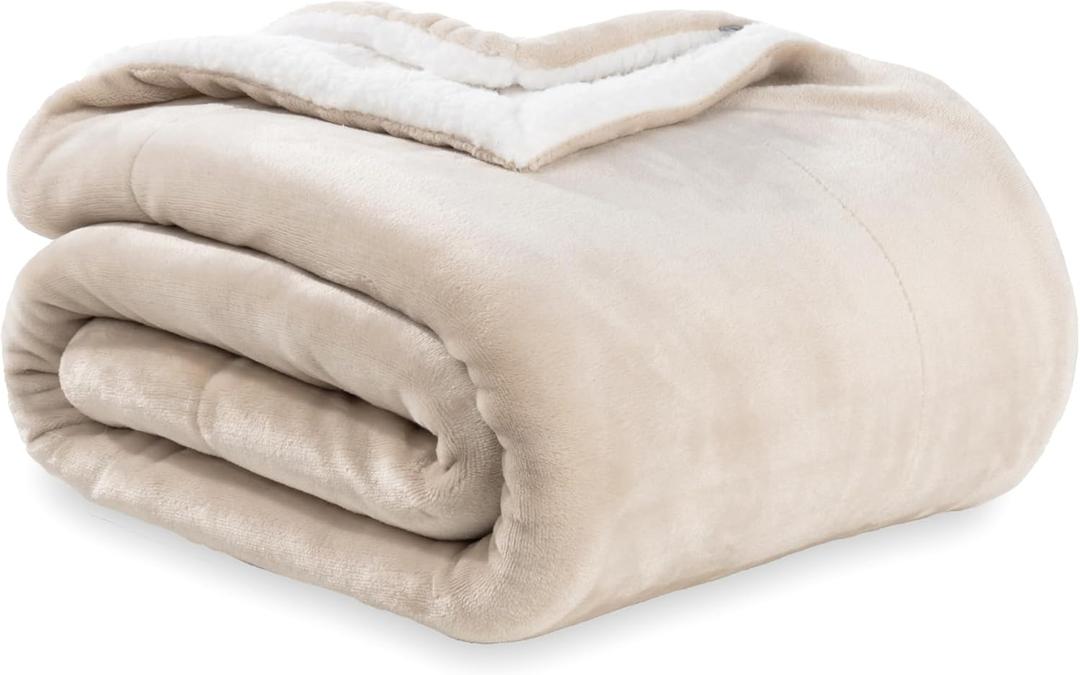 Berkshire Blanket-Sherpa Fleece Blanket, Warm and Soft Loftmink Reversible Blanket for Bed, Sofa and Travel, Grain, 60 in x 90 in