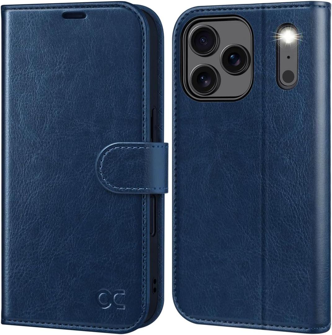 OCASE Compatible with iPhone 17 Pro Max Wallet Case, PU Leather Flip Folio Case with Card Holders RFID Blocking Kickstand [Shockproof TPU Inner Shell] Phone Cover 6.9 Inch 2025, Blue
