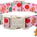 Maca Bates Christmas Pink Basic Dog Collar for Extra Large Girl Boy Dogs with Cute Gingerbread Man Charm Soft Adjustable Durable Collars,Winter Gift for Female Male Puppy with Safety Plastic Buckle