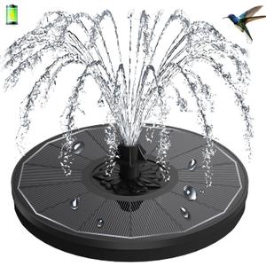 3.5W Solar Fountain with 2000mAh Battery - Work On Cloudy Days - Upgrade Glass Panel Solar Bird Bath Fountain, Hummingbird Water Feature Pump with 7 Nozzles, 4 Fixed Pipes for Garden, Pool (Black)