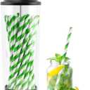 Straw Holder,Straws Holder Dispenser,Drinking Straw Container with Lid for Counter,Drinking Straw Organizer,for Kitchen Bar Party Counter Straw Storage,Holds Straws up to 8.5 Inches(Clear) (Black)