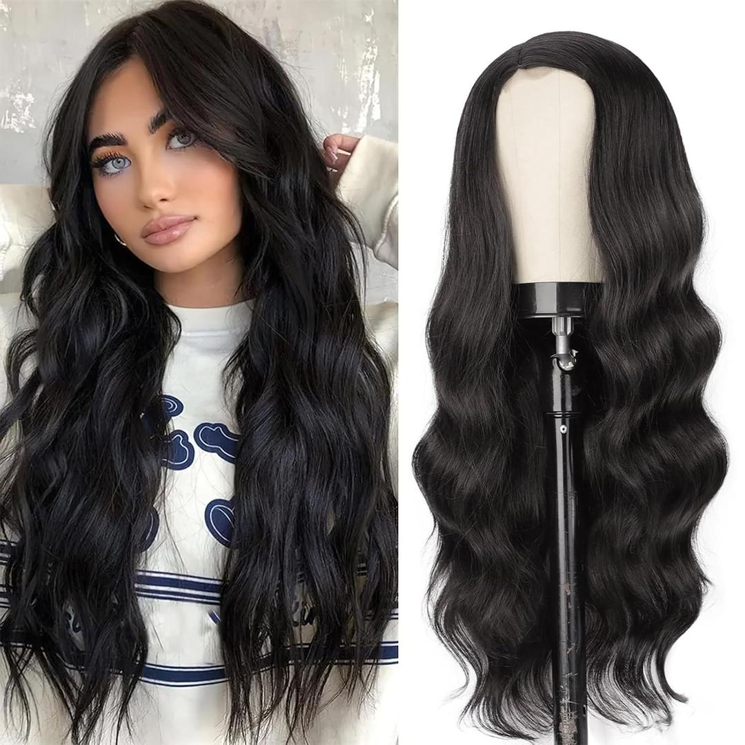 13x6 Wavy Wig HD Lace Front Wigs Pre Plucked Pre Cut 180% Density Natural Black Body Wave Lace Frontal Wigs Human Hair for Women Glueless Synthetic Wig (24 Inch)