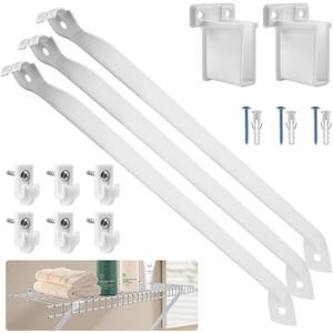 12 Inch Wire Shelf Brackets Set, 3 Pack Metal White Closet Support Bracket with End Brackets & Clips for Wire Shelving Wall Bracket Installation, Support Wire Closet Shelves Racks(3 Pack)