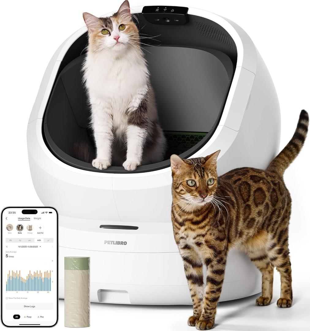 PETLIBRO Luma Automatic Cat Litter Box AI-Camera Waste Analysis, Auto Odor-Control Self Cleaning Cat Litter Box with Multi-Cats Recognition, Smart App Usage Tracking, Safety Sensors and Large Open Top (White)