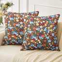 Pyonic Set of 2 Decorative Floral Print Throw Pillow Covers 18X18 Inch Vintage Black Boho Square Pillow Covers Soft Neutral Farmhouse Couch Pillowcase for Livingroom Bedroom Home Decor