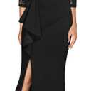 MISSMAY Women's Vintage Floral Lace Ruffle Half Sleeve Evening Party Formal Long Dress (Medium, Black)