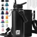 Insulated Water Bottle | Thickened Stainless Steel Vacuum Metal | Portable Sports Water Jug for Gym and Hiking with Straw, Carrier Bag, Handle Strap | BPA-Free 32 oz, Black