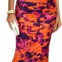 BTFBM Cocktail Dresses for Women 2026 Elegant Classy Off Shoulder Bodycon Mesh Slit Floral Maxi Spring Summer Dress (L)