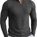 JMIERR Mens Quarter Zip Shirt Slim Fit Ribbed Soft Athletic Pullover Casual Long Sleeve Workout Shirt Muscle Fit Gym Top (Carbon Grey, Large)