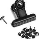 Bulldog Clips with Hole for Push-pin, Paper File Clips with Strong Spring, Small Metal Binder Clips, Seal Clamps for Coffee Tea Food Bags, Decorative Clips for DIY Photo Grid (Black,2.5inch)
