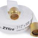 ZYfire Fire Hose - 2-1/2" ID x 50 FT Double Jacket TPU Firefighter Hose with M x F NPSH Brass Couplings 1200 PSI Burst Pressure Lightweight for Firefighting & Residential Use