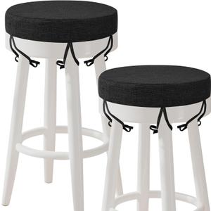 AddGrace Round Bar Stool Cushions with Ties Set of 2 Non Slip Seat Cushions 12x12 Inch Washable Chair Pads Removable Washable Cover Black