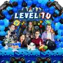 Vlipoeasn 90PCS 10th Birthday Video Game Party Decorations for Boys - Blue 10th Video Game Backdrop, Balloons, Tablecloth, Gamer and 10 Foil Balloons for 10th Birthday Party Supplies