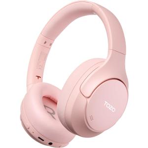 TOZO HT3 Hybrid Noise Cancelling Headphones, 90H Battery Life Wireless Over Ear Bluetooth 6.0 Foldable Headset, AI Voice Assistant with 5 Mics, Connect 2 Devices and Hi-Res Sound, 32 EQ Audio Presets (Pink)